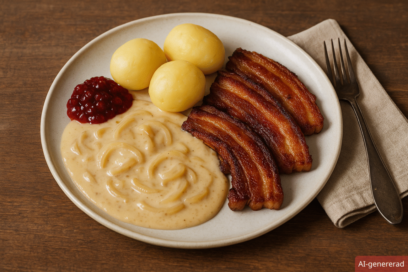 Stekt fläsk med löksås